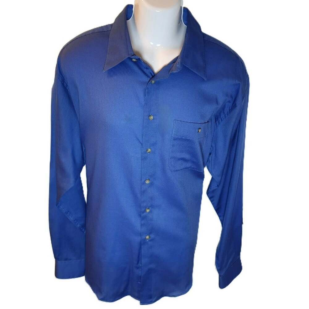 Yves Saint Laurent Dress Shirt XL 17.5 36/37 Purple Blue Wrinkle Resistant Pocke